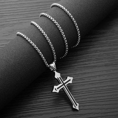 Collier croix minimaliste goutte noire en acier inoxydable – bijou unisexe