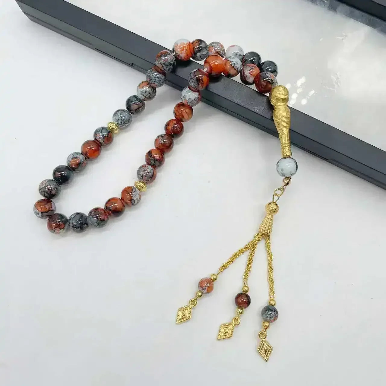 33-Bead Turkish Glass Tasbih with Tassel – Muslim Prayer Beads Bracelet