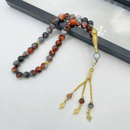 33-Bead Turkish Glass Tasbih with Tassel – Muslim Prayer Beads Bracelet