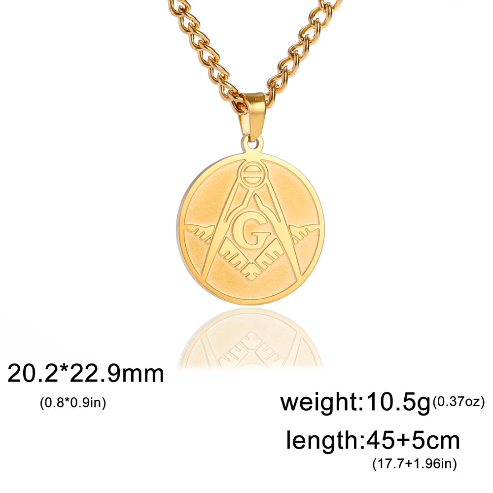 Collier Maçonnique Homme en Acier Inoxydable – Pendentif Franc-Maçon Équerre & Compas, Style Gothique Punk