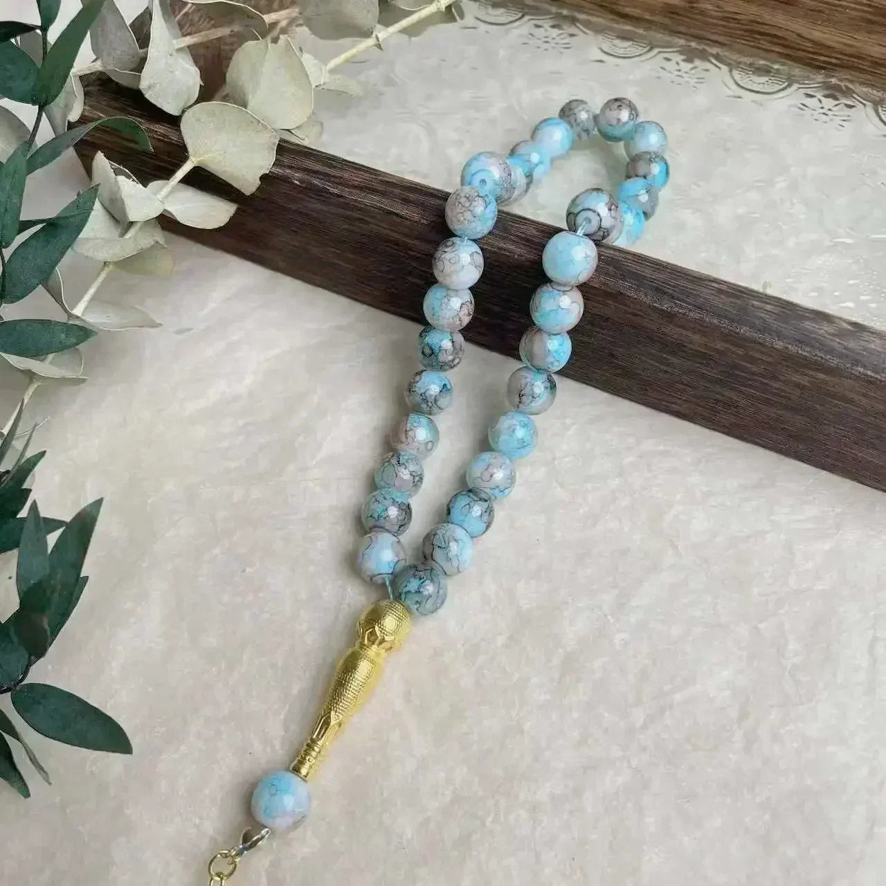 33-Bead Turkish Glass Tasbih with Tassel – Muslim Prayer Beads Bracelet