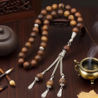 Tasbih musulman 33 perles en bois de rose 10 mm – chapelet islamique pour prière et dhikr