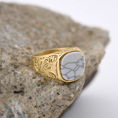 Bague homme acier inoxydable avec pierre colorée – style vintage mystique