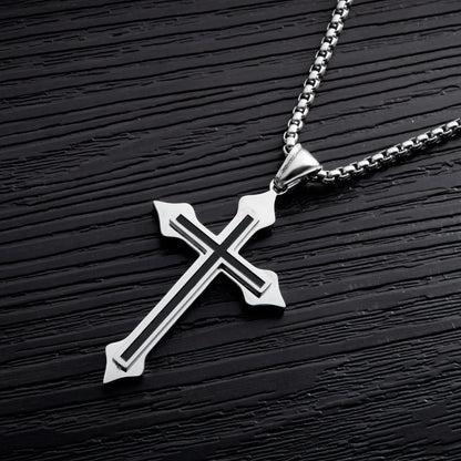 Collier croix minimaliste goutte noire en acier inoxydable – bijou unisexe