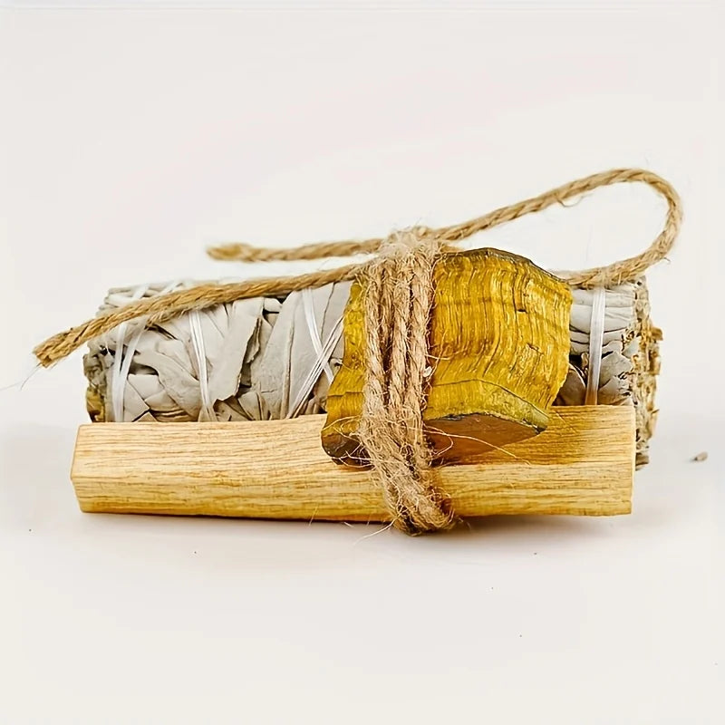 Kit de purification maison – pierre, sauge blanche et palo santo péruvien, cadeau spirituel