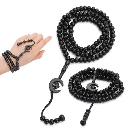 Lot de 2 Chapelets Musulmans 99 Perles – Tasbih Allah Muhammad Gravé pour Prière et Protection Spirituelle