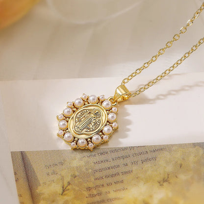 NEWBUY Hochwertiger Damenschmuck religiöser Art aus Kupfer mit Zirkonia-Einlage, Jungfrau-Maria-Anhänger, Edelstahlhalskette