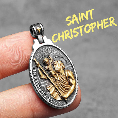 Collier Saint Christophe en acier inoxydable – amulette protectrice unisexe