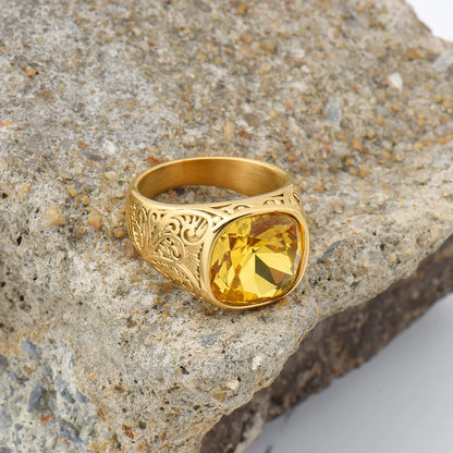 Bague homme acier inoxydable avec pierre colorée – style vintage mystique