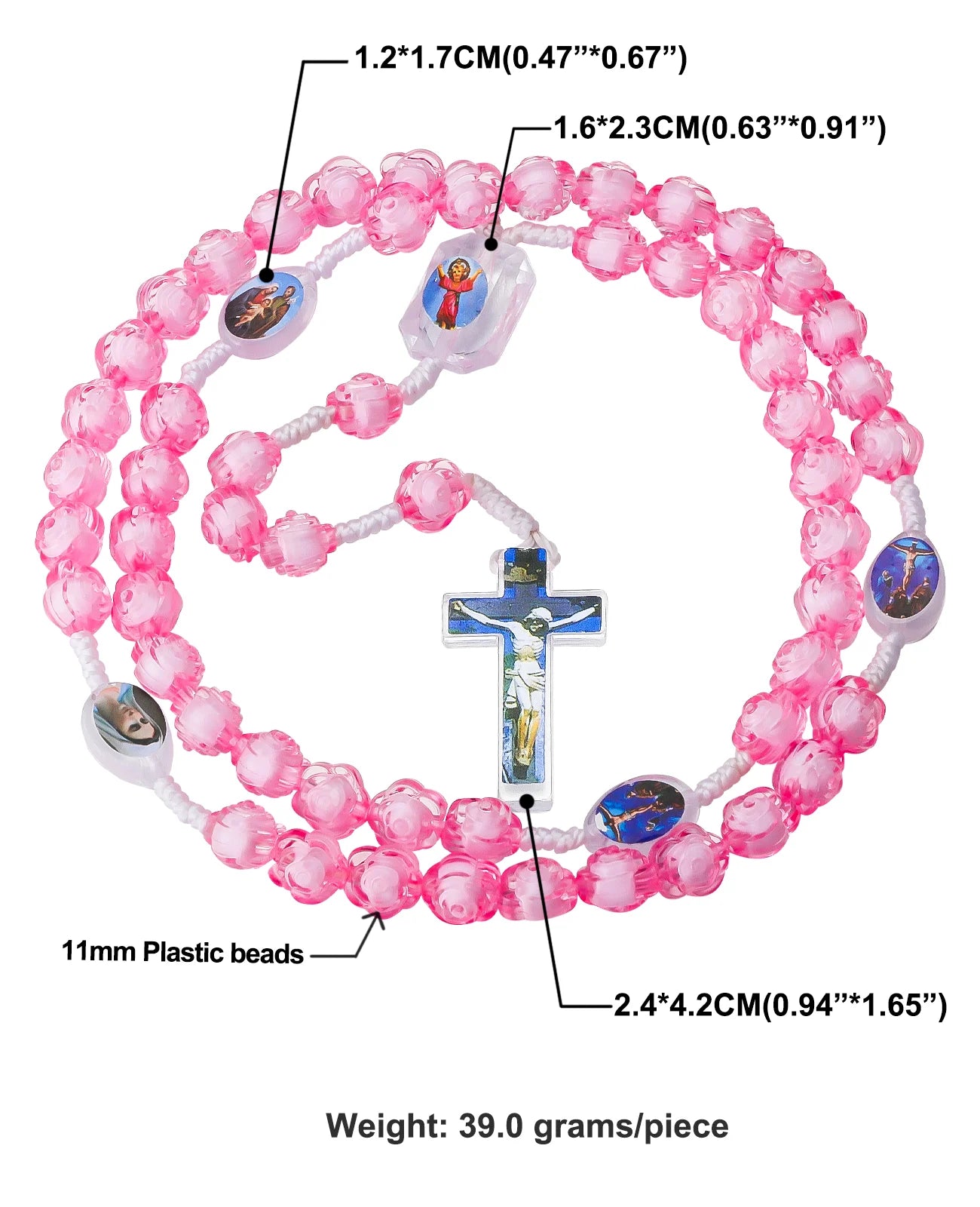 Collier Rosaire Chrétien en Perles Acryliques Colorées avec Pendentif Croix