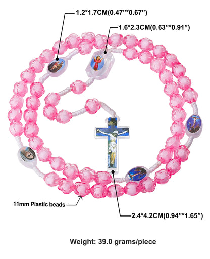 Collier Rosaire Chrétien en Perles Acryliques Colorées avec Pendentif Croix