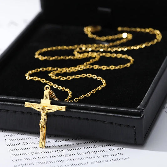 Collier Croix Chrétienne en Acier Inoxydable – Pendentif Jésus – Bijou de Foi Homme & Femme