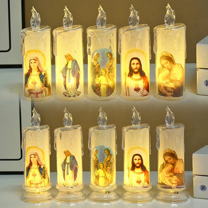 Bougie LED Religieuse Jésus & Vierge / Flamme Électronique Sans Feu