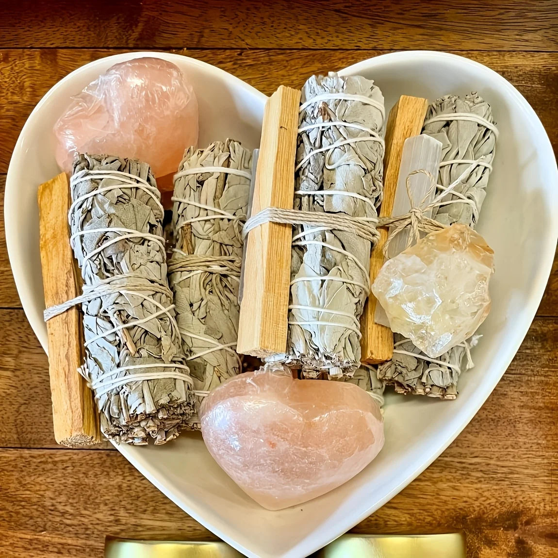 Kit de purification maison – pierre, sauge blanche et palo santo péruvien, cadeau spirituel