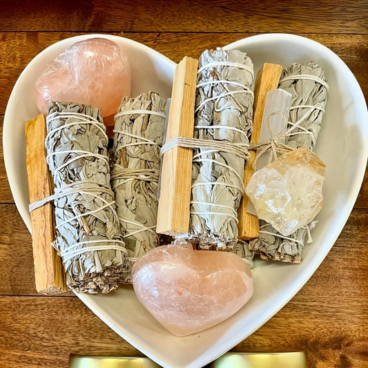 Kit de purification maison – pierre, sauge blanche et palo santo péruvien, cadeau spirituel