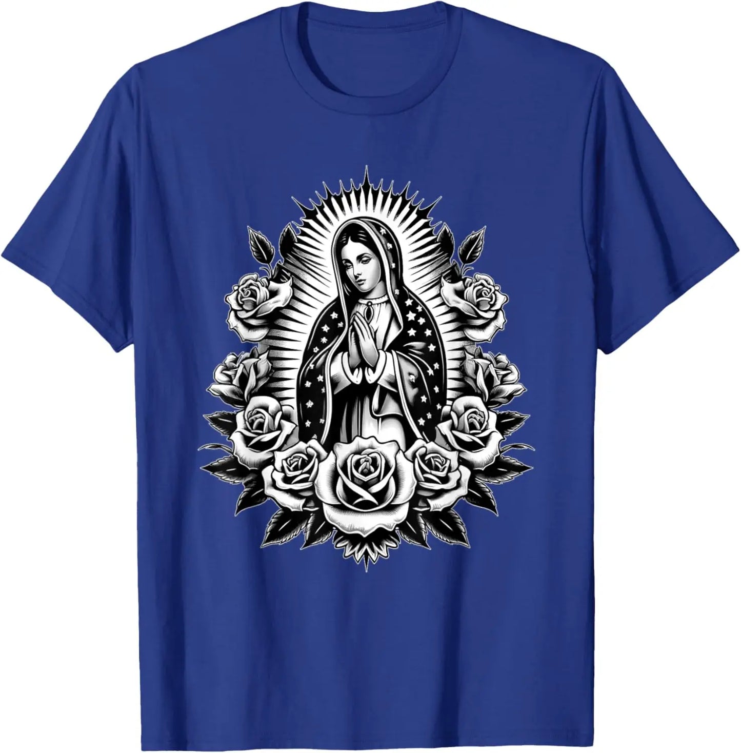 T-shirt Vierge de Guadalupe et roses – imprimé catholique floral pour homme