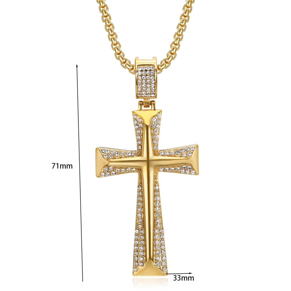 Collier croix chevalier effet glacé en acier inoxydable – bijou chrétien pour homme