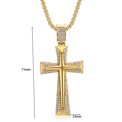 Collier croix chevalier effet glacé en acier inoxydable – bijou chrétien pour homme