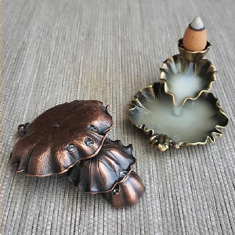 Brûleur d’encens lotus mini – porte-encens chinois décoratif en alliage