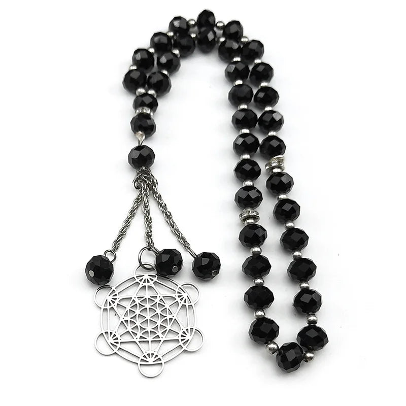 Pendentif Spirituel Fleur de Vie & Cube de Métatron en Acier Inoxydable – Géométrie Sacrée Chakra Protection Énergétique pour Voiture & Porte-Clés