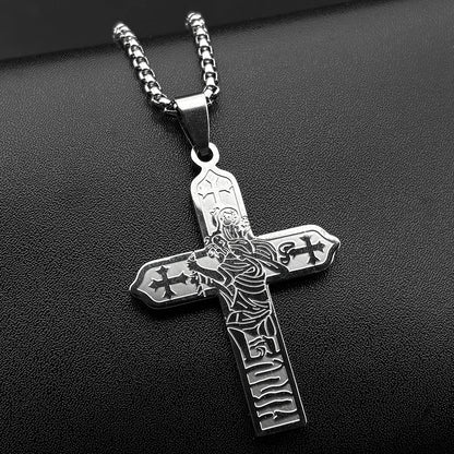Collier icône Vierge Marie et Enfant Jésus avec croix – bijou catholique unisexe