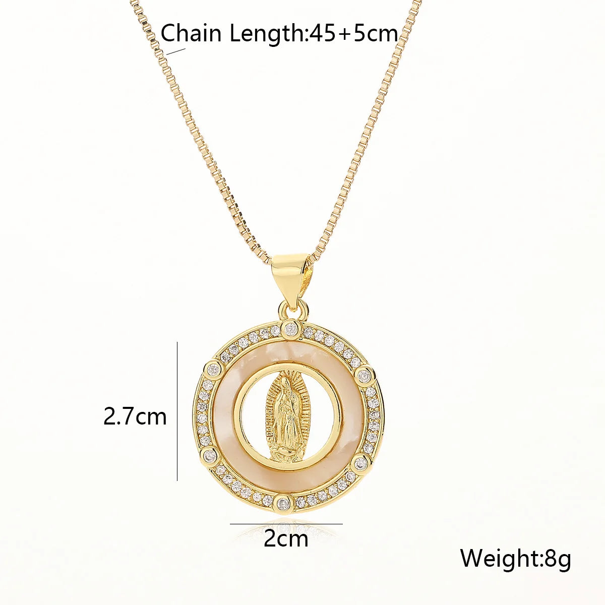 NEWBUY Hochwertiger Damenschmuck religiöser Art aus Kupfer mit Zirkonia-Einlage, Jungfrau-Maria-Anhänger, Edelstahlhalskette