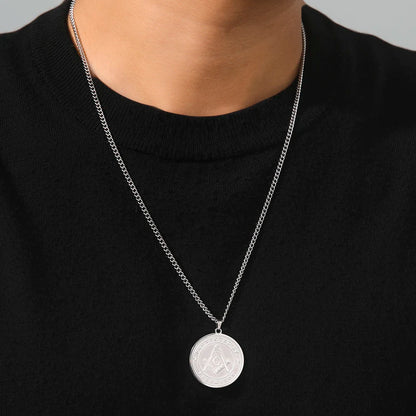 Collier Maçonnique Homme en Acier Inoxydable – Pendentif Franc-Maçon Équerre & Compas, Style Gothique Punk