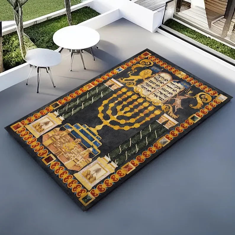 Tapis de Prière Hébreu Antidérapant – Intérieur & Cadeau Spirituel