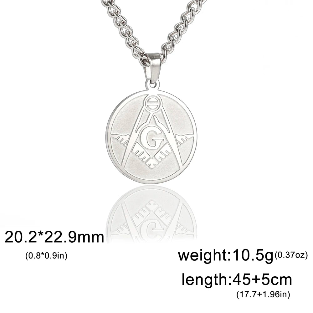 Collier Maçonnique Homme en Acier Inoxydable – Pendentif Franc-Maçon Équerre & Compas, Style Gothique Punk