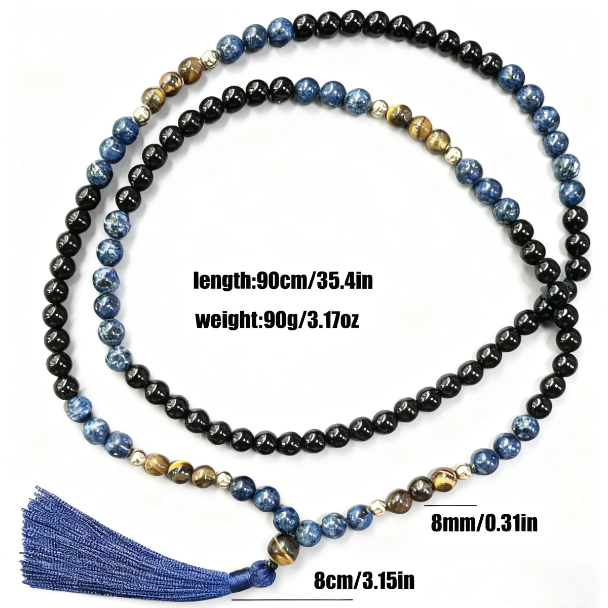 Collier Mala 108 Perles Œil de Tigre & Onyx Noir – 8 mm Unisexe