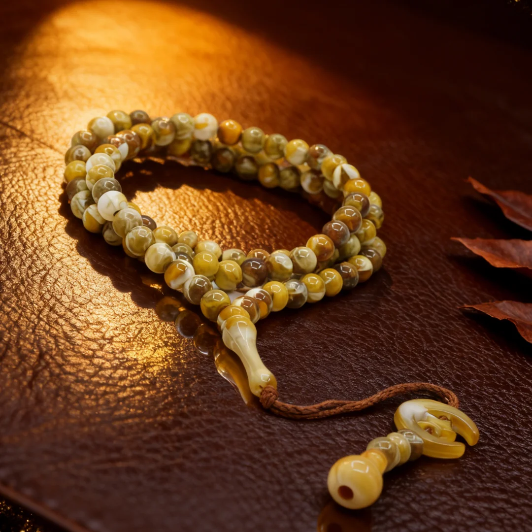Tasbih Musulman 99 Perles 8mm – Chapelet Islamique Lune & Étoile avec Pompon | Cadeau Ramadan & Aïd