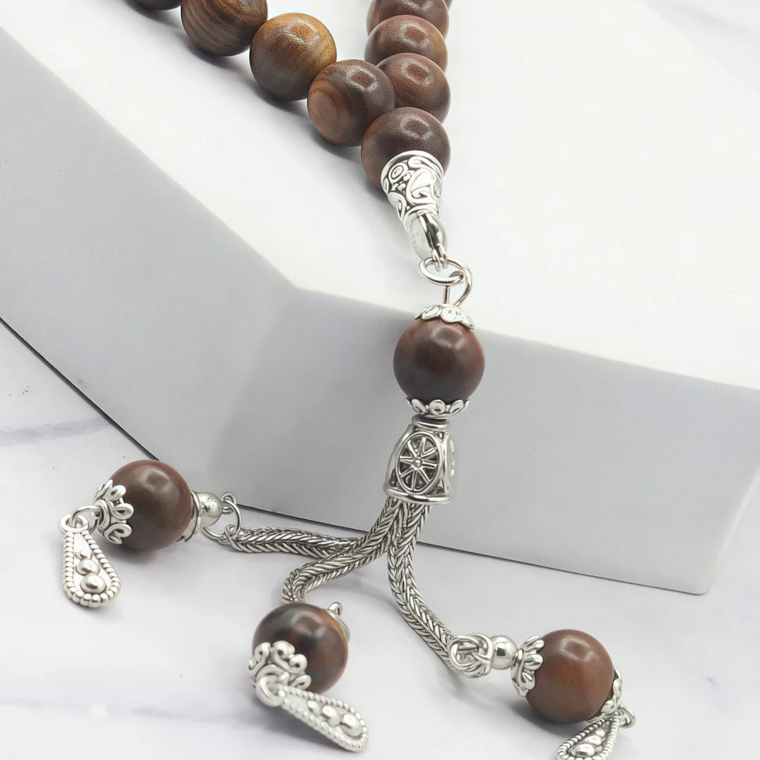 Tasbih musulman 33 perles en bois de rose 10 mm – chapelet islamique pour prière et dhikr