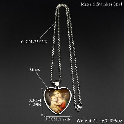 Kette Jungfrau Maria & Jesuskind – Herzmedaille, 60 cm Edelstahlkette