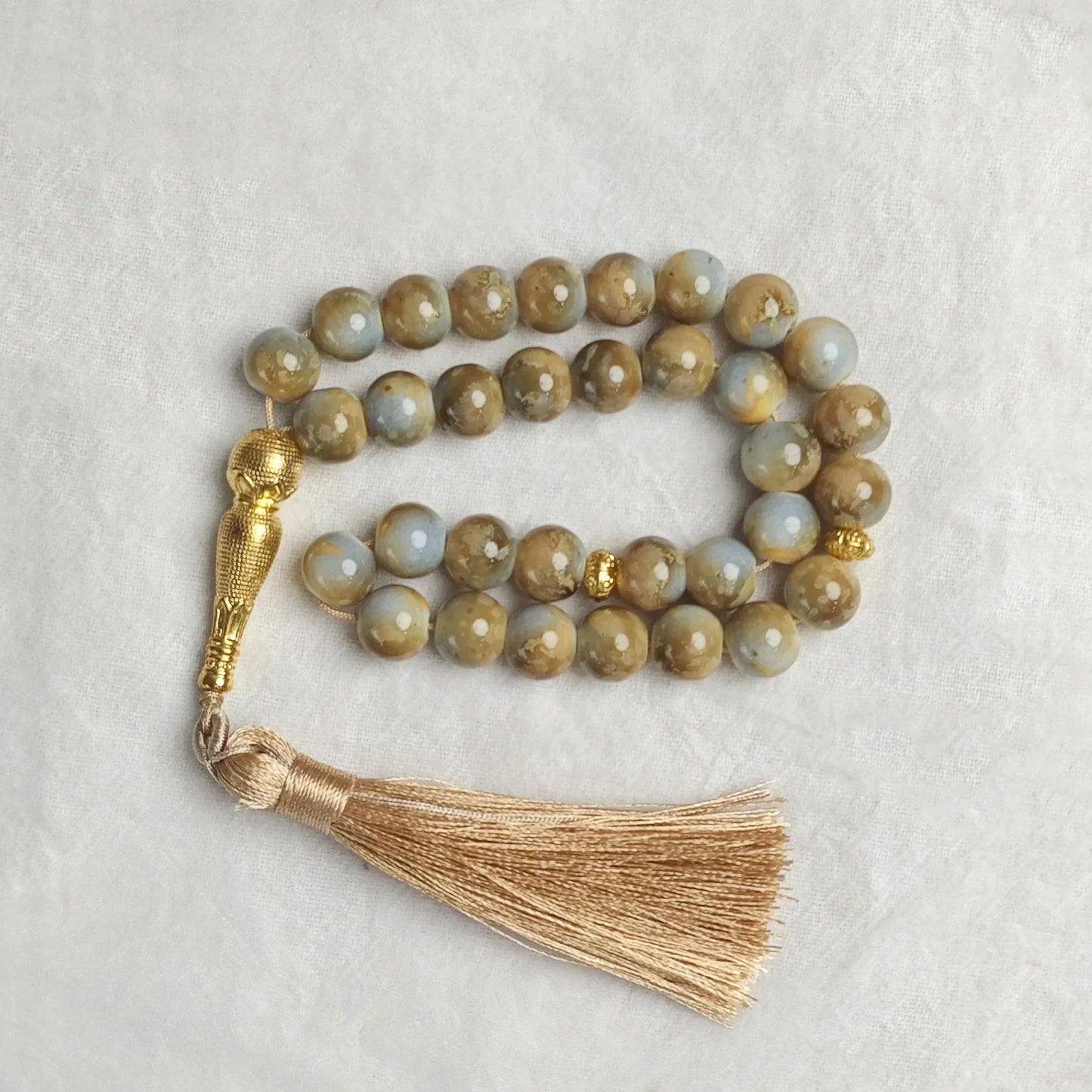 33-Bead Turkish Glass Tasbih with Tassel – Muslim Prayer Beads Bracelet