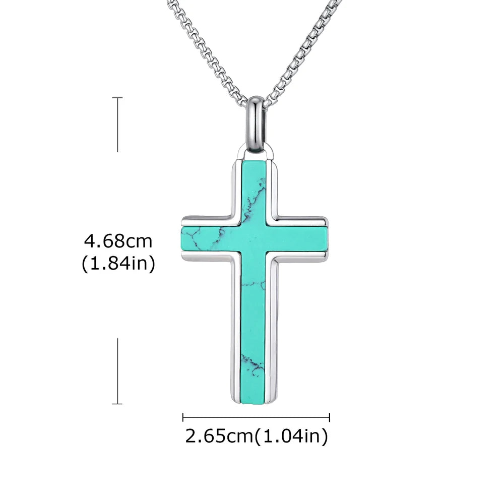Collier Pendentif Pierre Turquoise & Boussole – Acier Inoxydable Homme