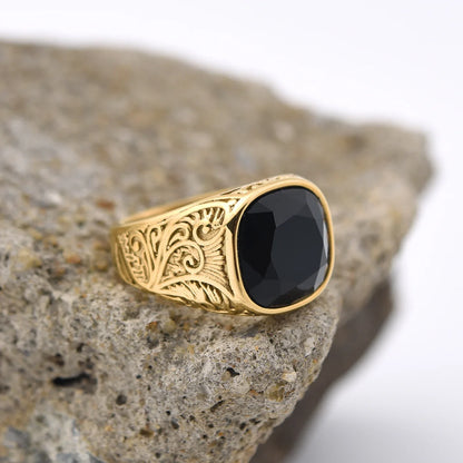 Bague homme acier inoxydable avec pierre colorée – style vintage mystique