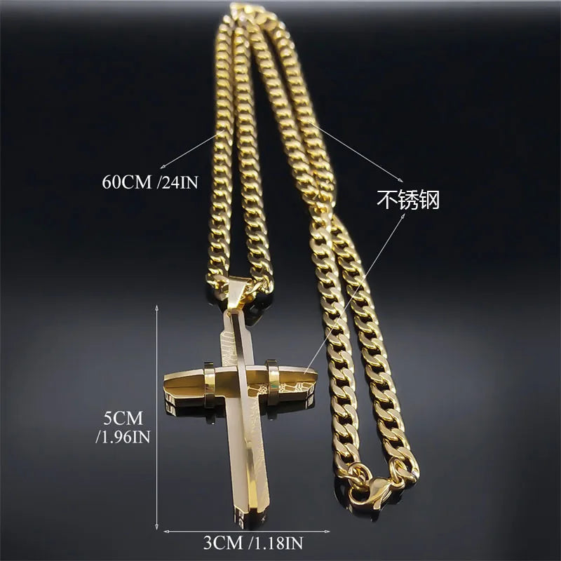 Collar colgante de cruz 3D en acero inoxidable 316L – joyería religiosa para hombre