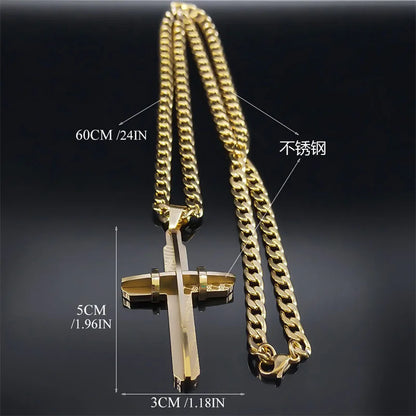 Collar colgante de cruz 3D en acero inoxidable 316L – joyería religiosa para hombre