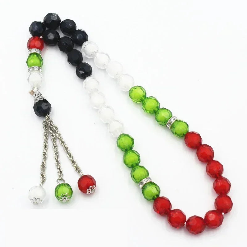 33-Bead Turkish Glass Tasbih with Tassel – Muslim Prayer Beads Bracelet