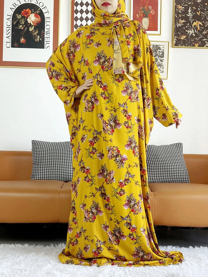 Abaya longue 6XL en coton avec hijab intégré – Robe de prière Ramadan