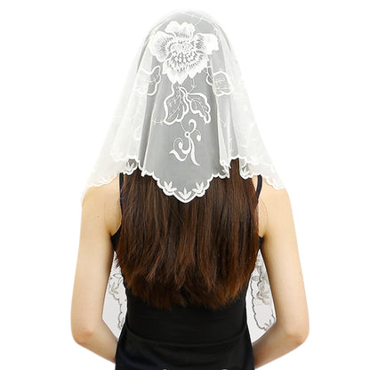 Voile mantille catholique femme en dentelle brodée – châle de prière, église et mariage