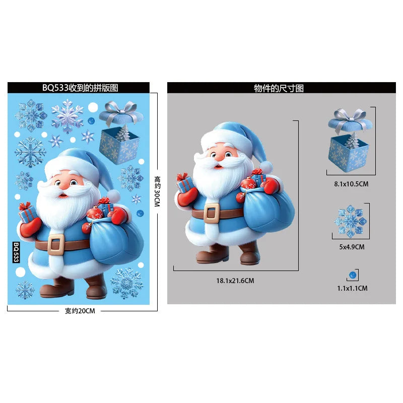 Stickers de Fenêtre Noël – Père Noël, Bonhomme de Neige & Flocons | Décoration Électrostatique Réutilisable