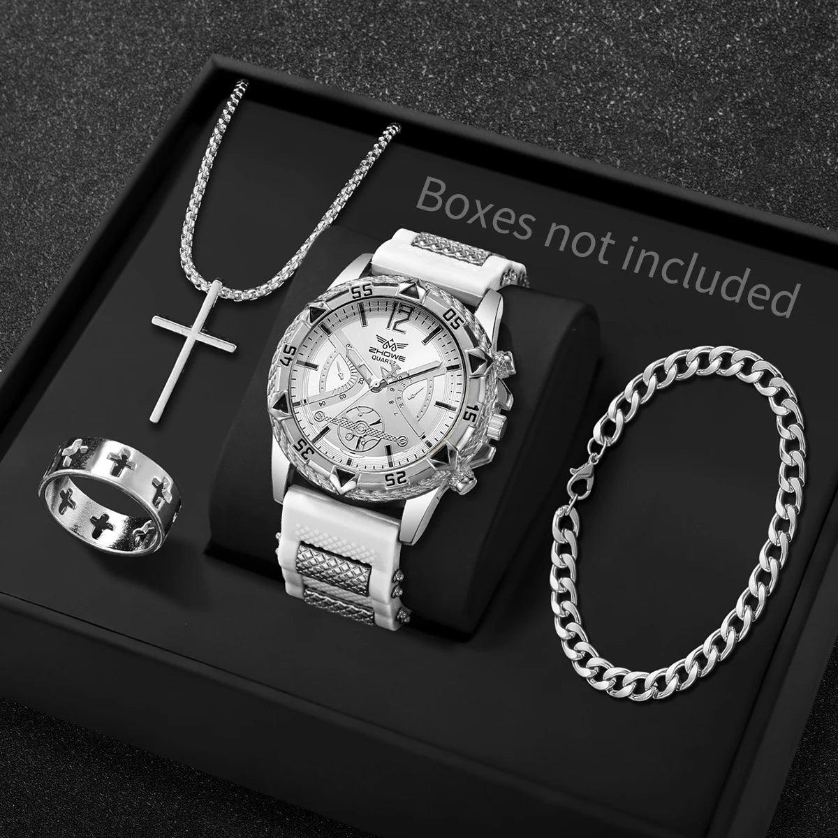 Coffret Montre Homme Cadran Arabe 4 Pièces – Montre Quartz & Bijoux