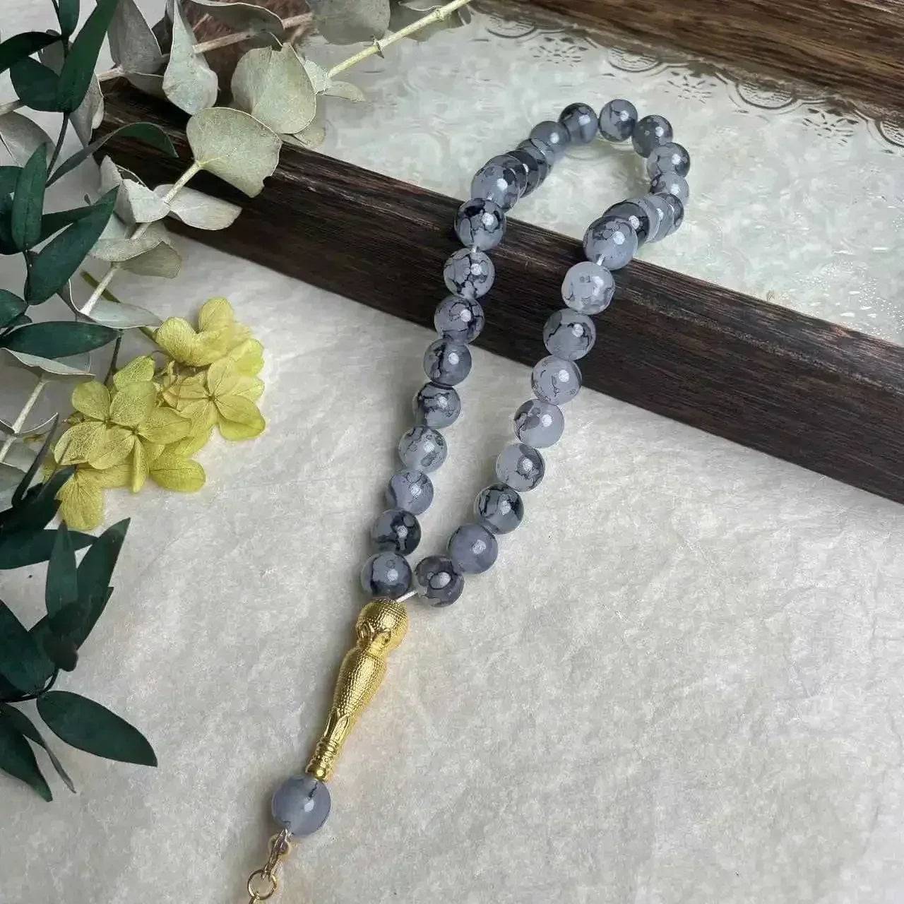 33-Bead Turkish Glass Tasbih with Tassel – Muslim Prayer Beads Bracelet