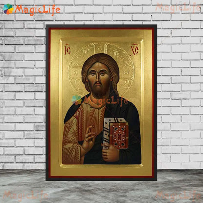 Icône religieuse du Christ Pantocrator – Tableau orthodoxe sur toile sans cadre pour église et décoration murale