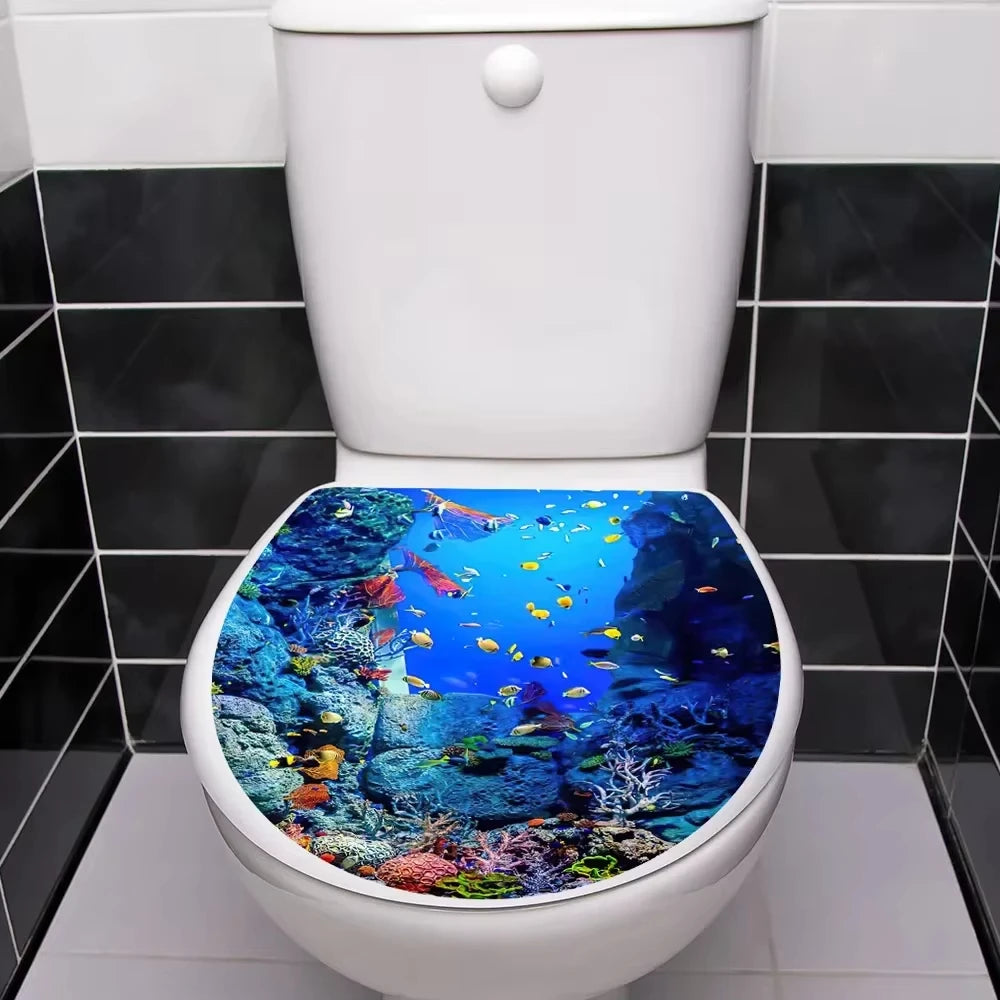 Sticker WC Thème Océan – Autocollant Étanche pour Couvercle de Toilette | Déco Salle de Bain Marine