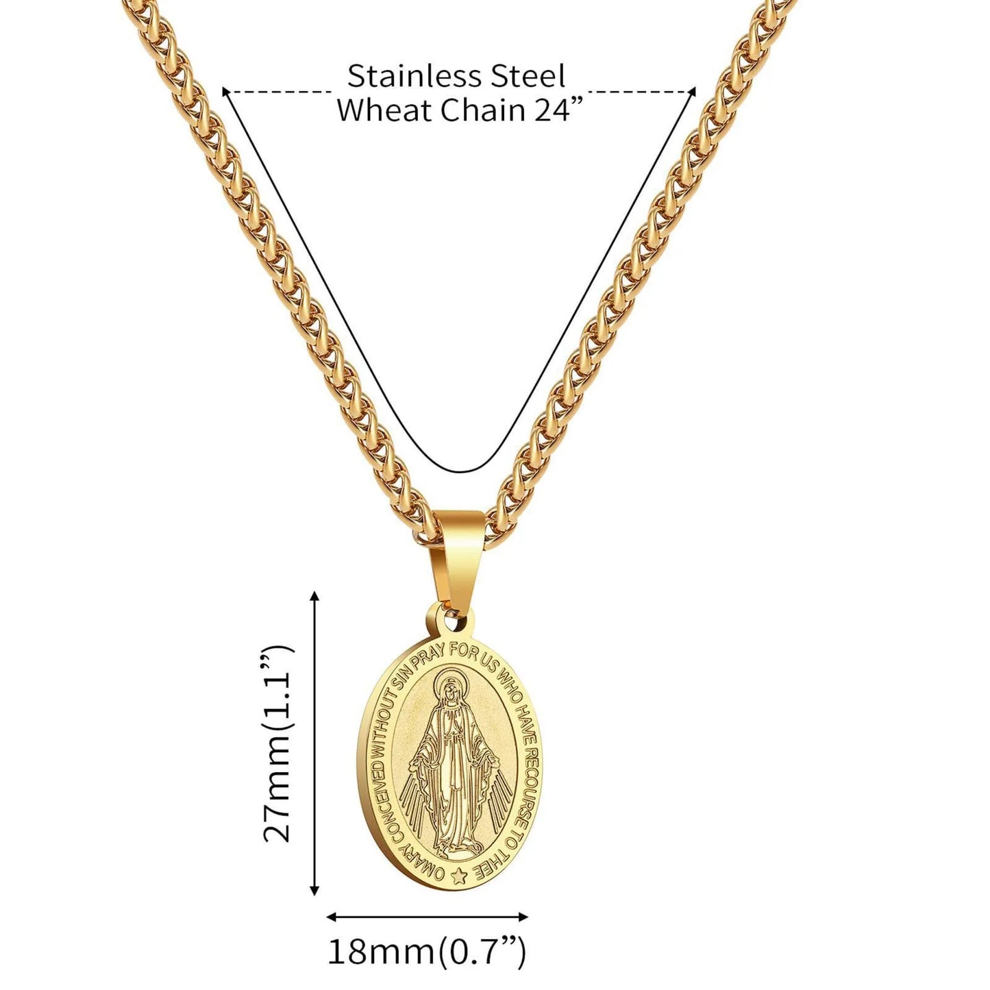 Collier Vierge Marie avec médaille miraculeuse – bijou catholique en acier inoxydable