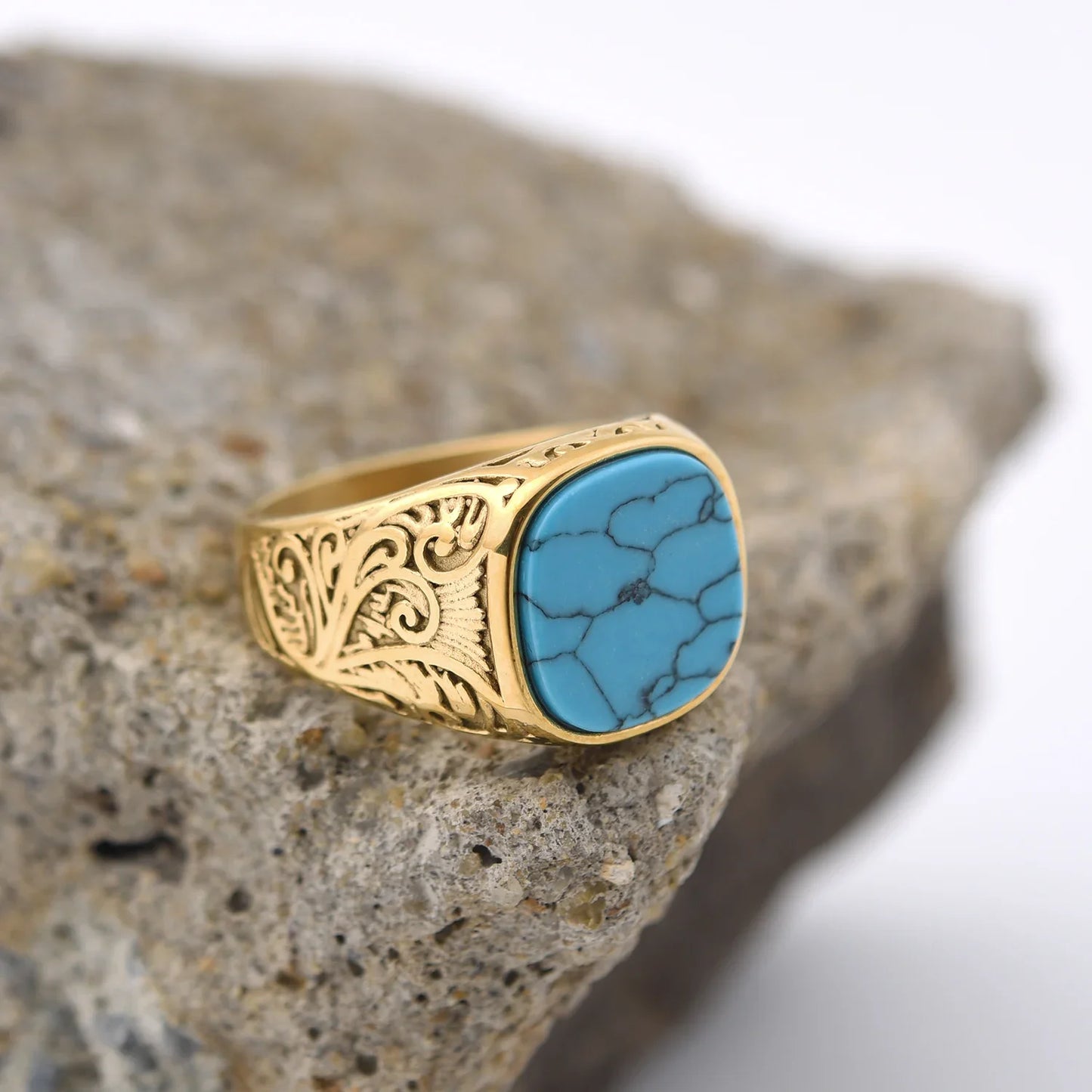 Bague homme acier inoxydable avec pierre colorée – style vintage mystique
