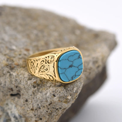 Bague homme acier inoxydable avec pierre colorée – style vintage mystique