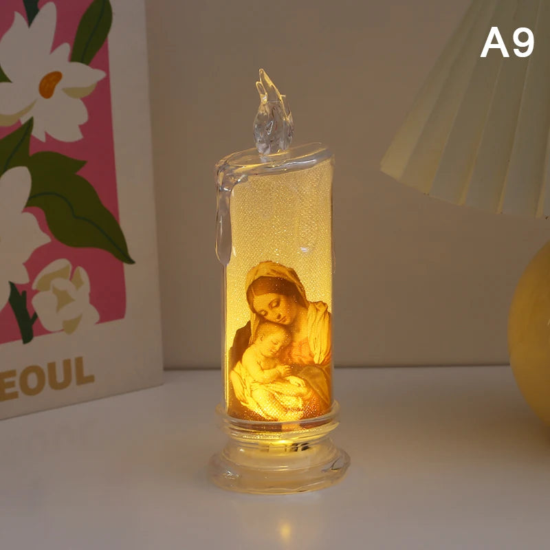Bougie LED Religieuse Jésus & Vierge / Flamme Électronique Sans Feu